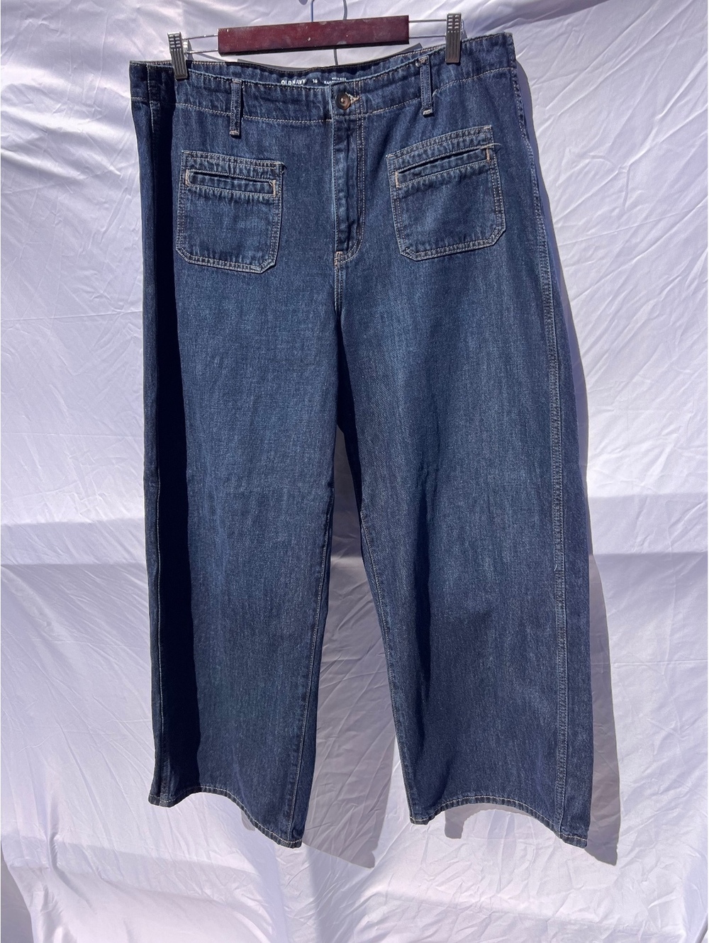 Old Navy High Rise Baggy Wide Leg Jeans Women’s 16 100% Cotton Drapey Denim